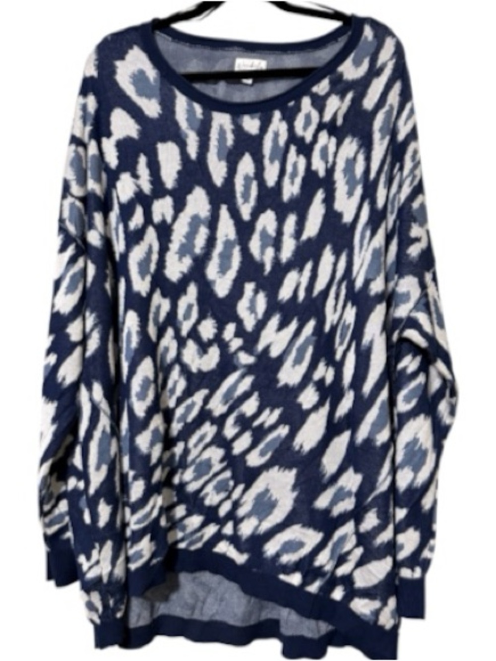 Wonderly plus size 3X animal print pullover sweater crew neck navy blue new